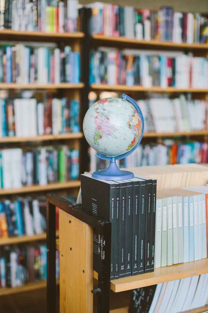 library of books with globe